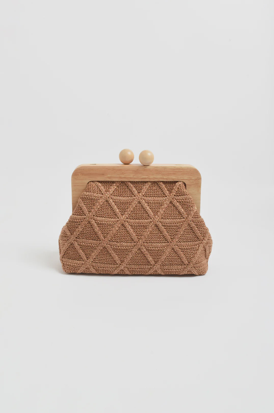 Tara Diamond Weave Timber Clutch - Camel