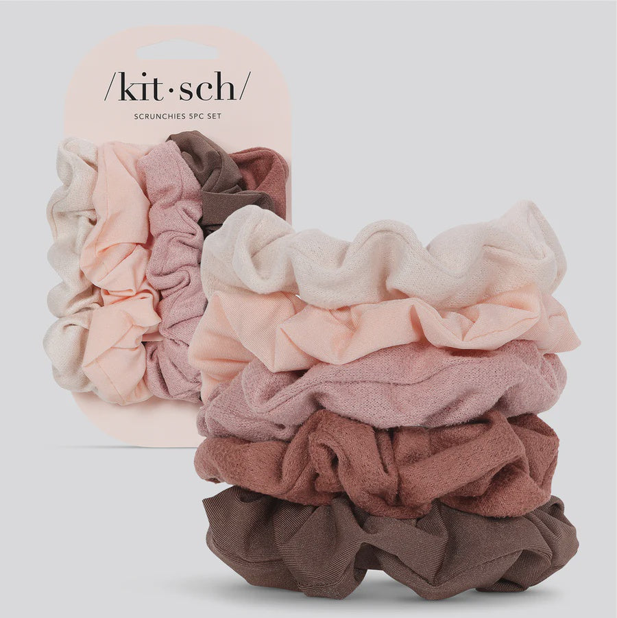 Assorted Texture Scrunchie Set of 5 - Terracotta