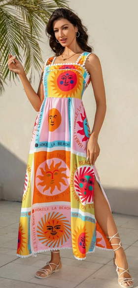 Tropical Trim Print Dress