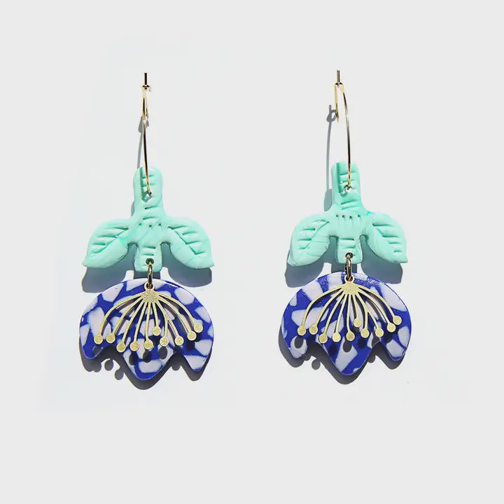Blue Tulips Hoop Earrings