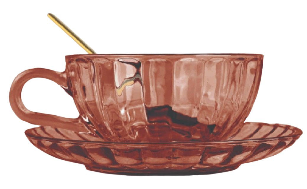 Maisy Glass Tea Cup Set Dusty Rose
