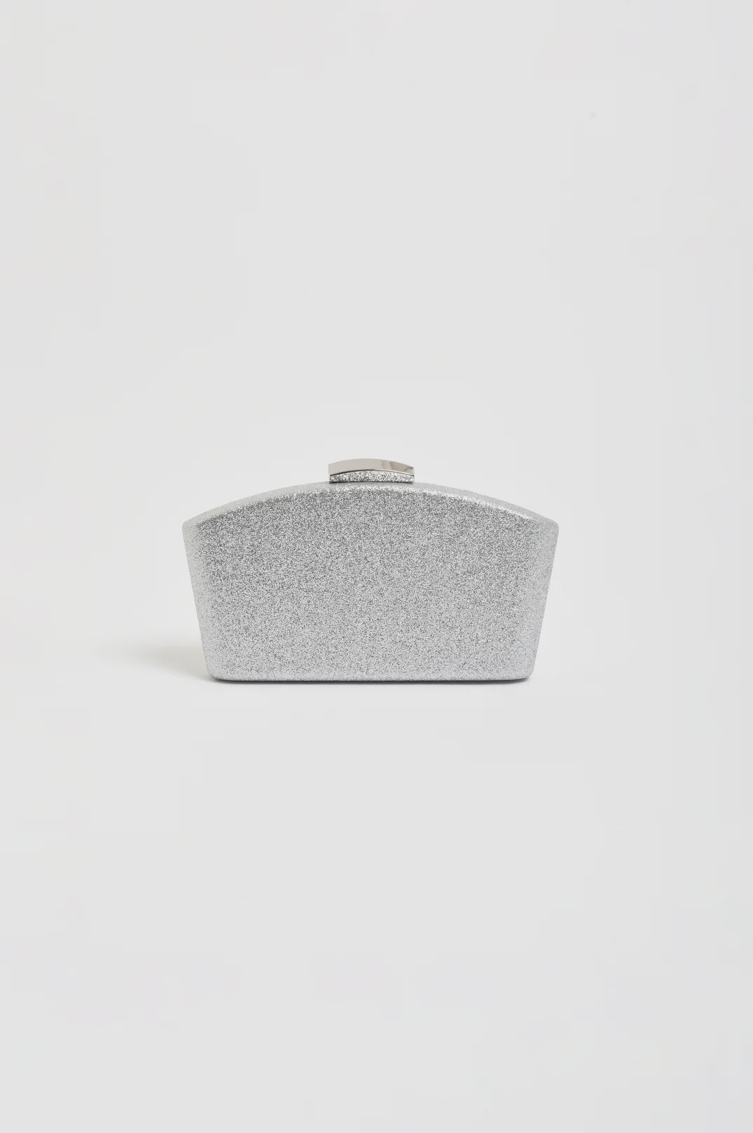 Valencia Glitter Curve Top Structured Clutch - Silver