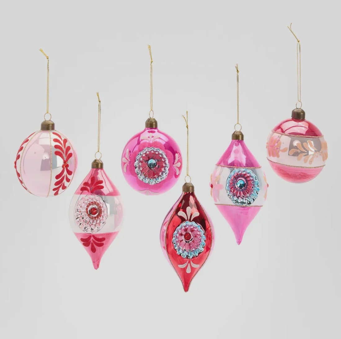 Vintage Guilded Magenta Ornaments - Set of 6
