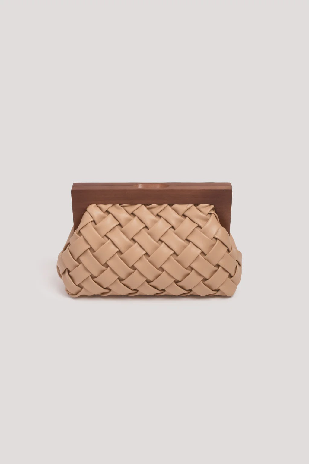 Vivienne Weave Timber Frame Clutch - Camel