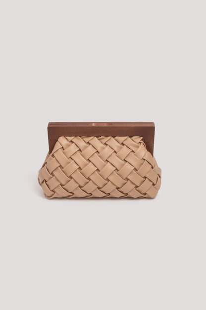 Vivienne Weave Timber Frame Clutch - Camel