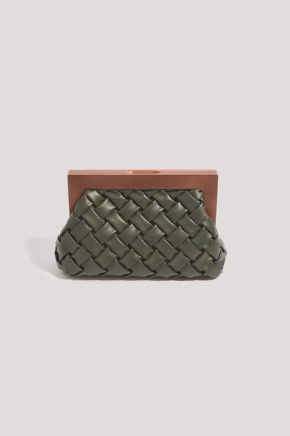Vivienne Weave Timber Clutch - Khaki