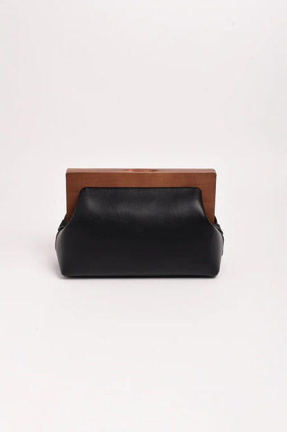 Vivienne Weave Timber Clutch - Black