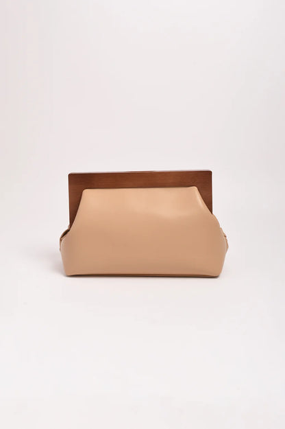 Vivienne Weave Timber Frame Clutch - Camel