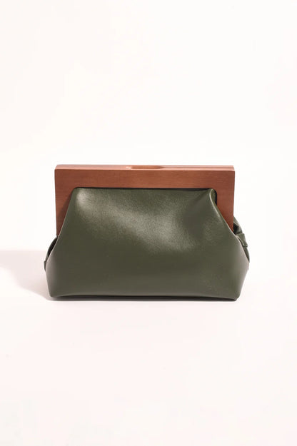 Vivienne Weave Timber Clutch - Khaki