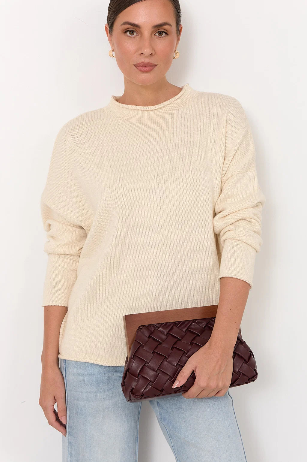 Vivienne Weave Timber Clutch - Burgundy