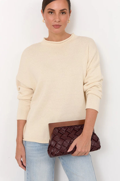 Vivienne Weave Timber Clutch - Burgundy