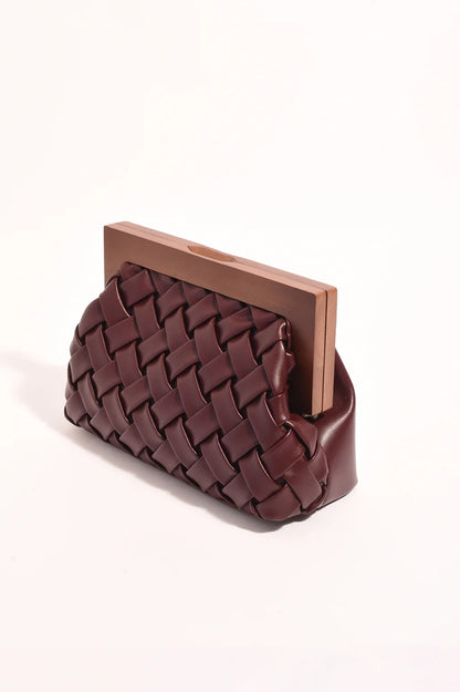 Vivienne Weave Timber Clutch - Burgundy
