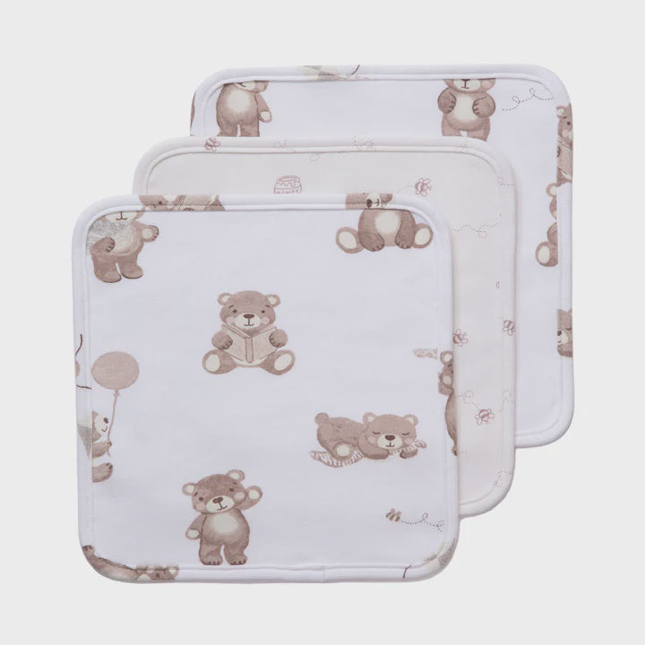 3 Pack Organic Wash Cloths - Cuddly Bear