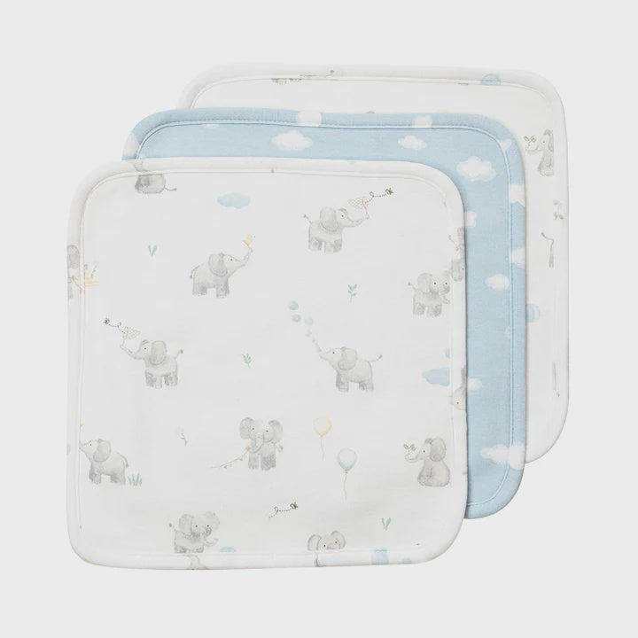 3 Pack Organic Wash Cloths - Elephant Playtime