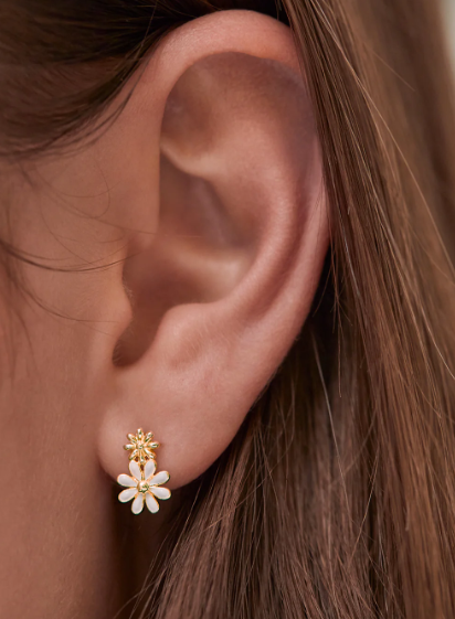 White Enamel Double Flower Studs