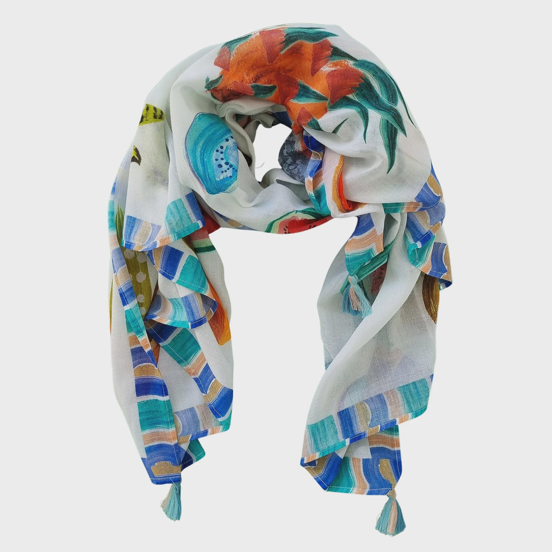 White Fruit Print Scarf