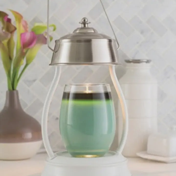 Candle Warmer - White Nickel Hurricane Lantern