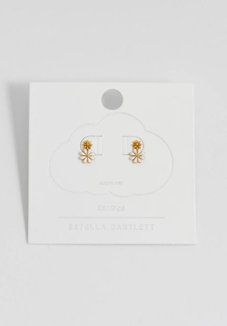 White Enamel Double Flower Studs