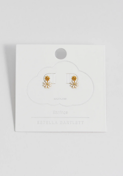 White Enamel Double Flower Studs