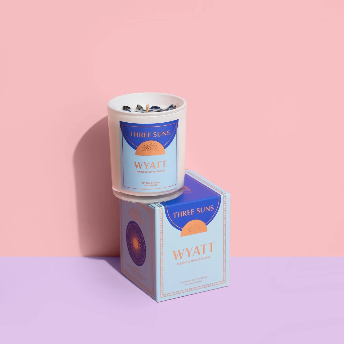 Three Suns Mini Crystal Candle - Wyatt - Japanese Honeysuckle