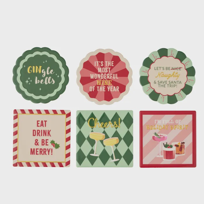 Xmas Cocktail Ceramic Coasters