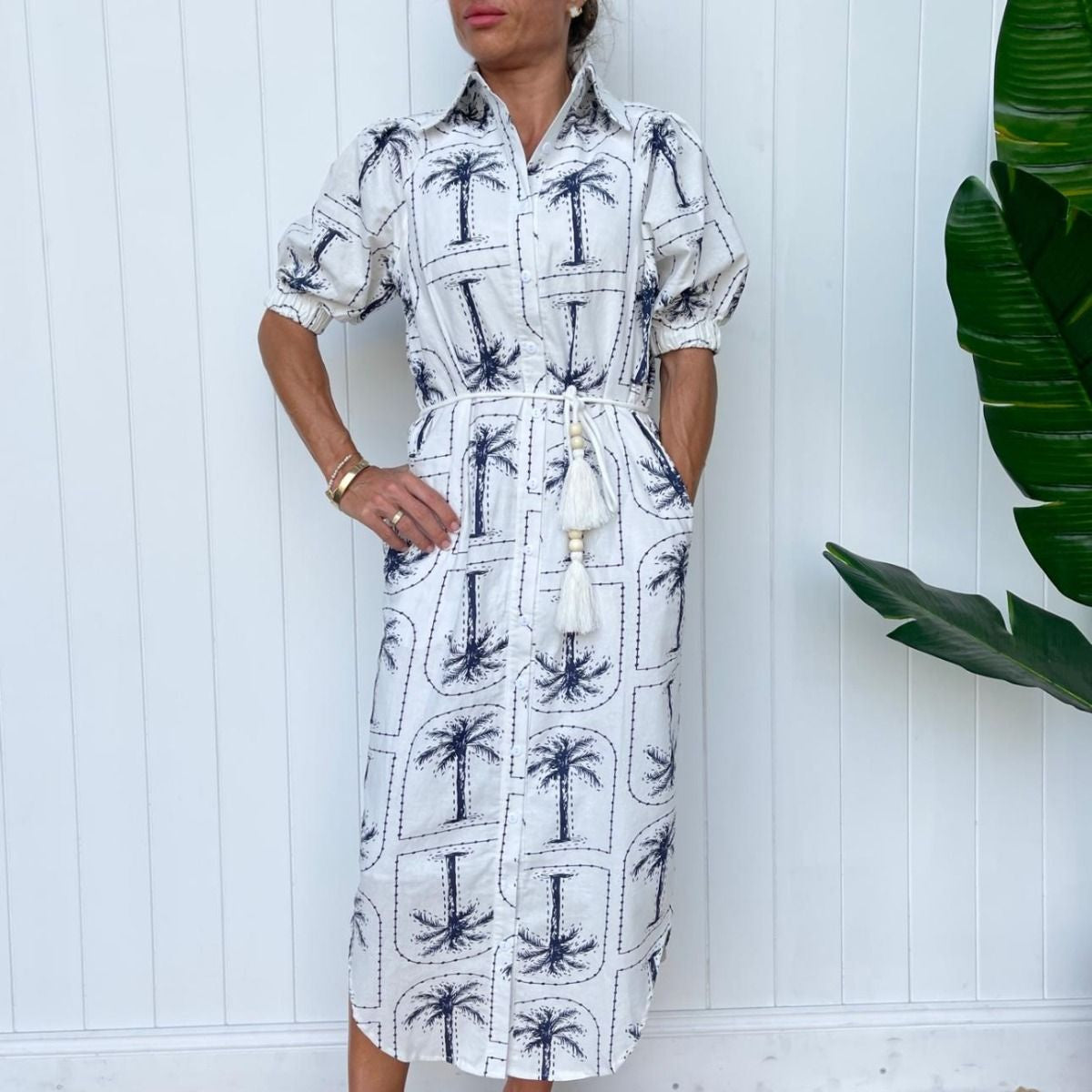 Navy Palm Scoop Hem Maxi Dress