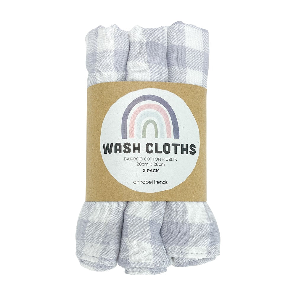 Gingham Muslin Wash Cloths - Set of 3