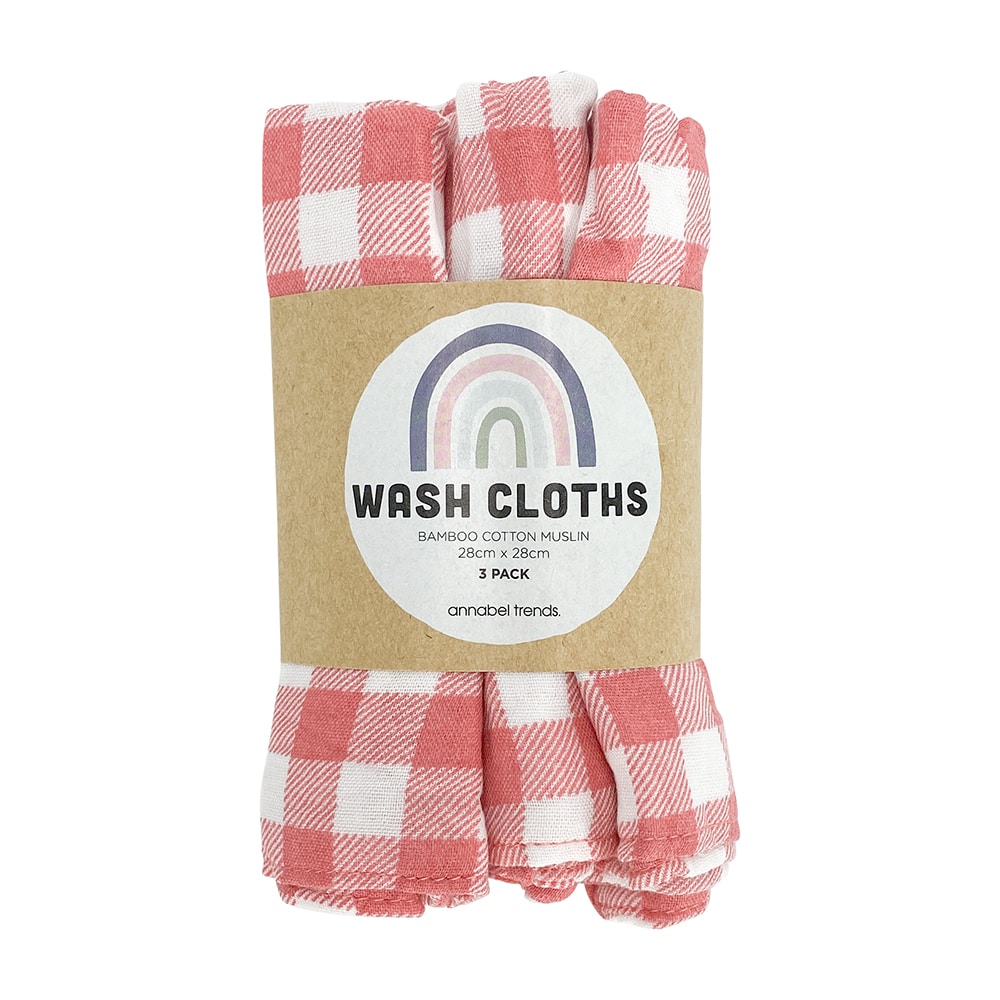 Gingham Muslin Wash Cloths - Set of 3