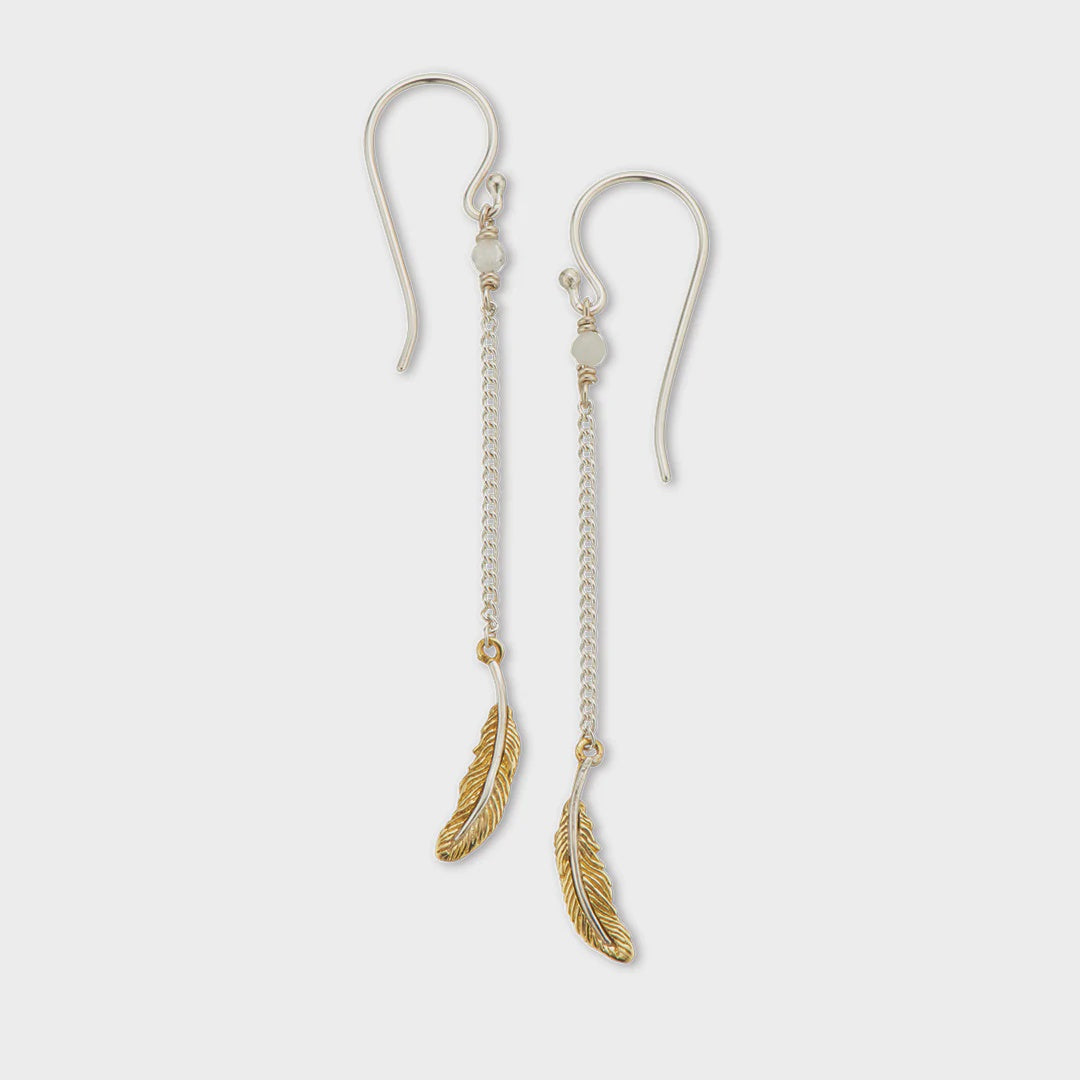 Feather &amp; Moonstone Chain Drop Earrings