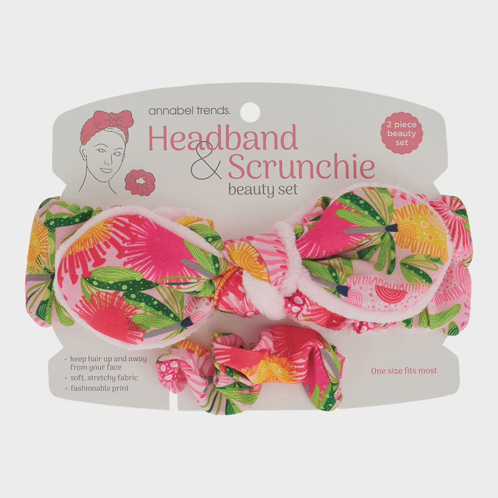 Headband &amp; Scrunchie Set - Pink Banksia
