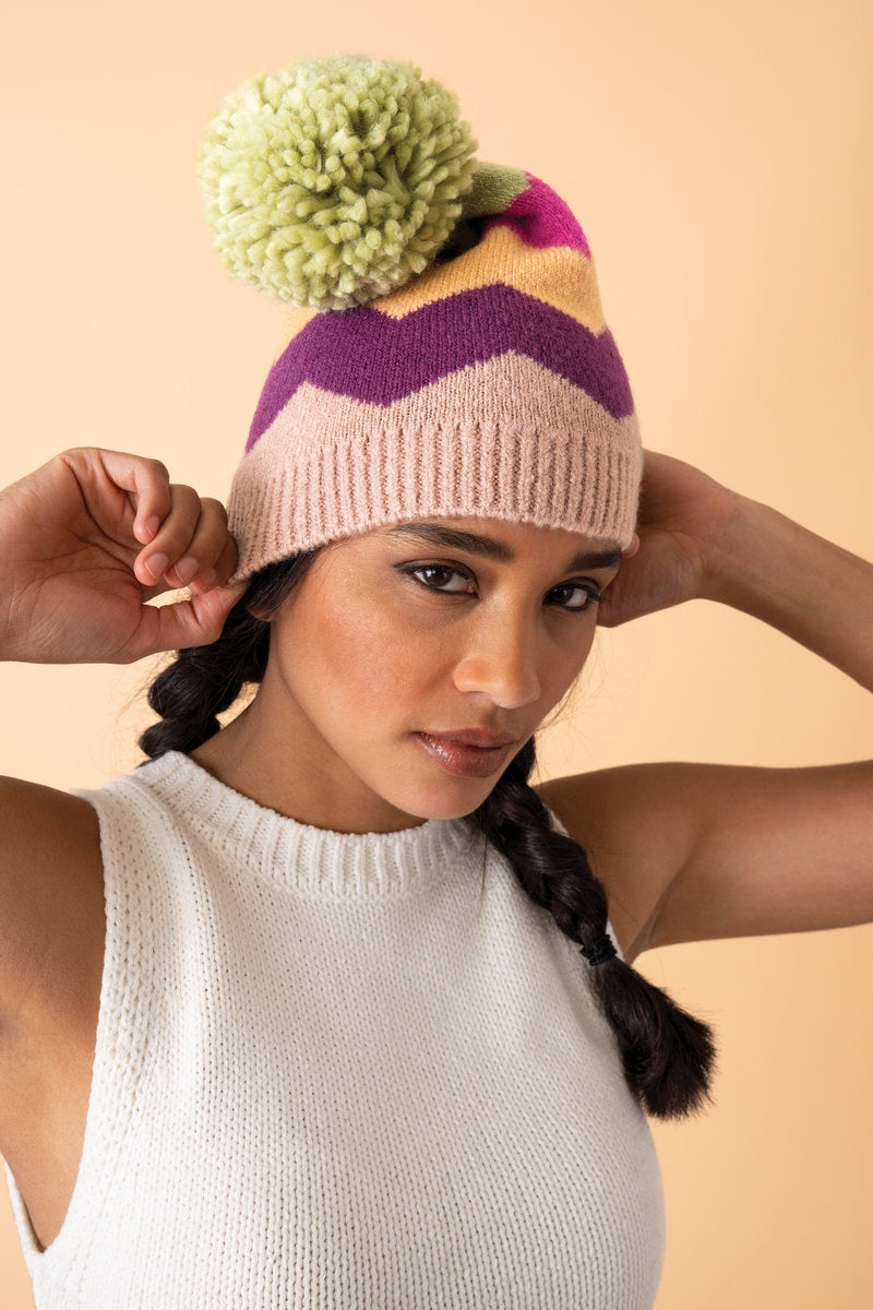 Nora Bobble Hat - Taupe Mix