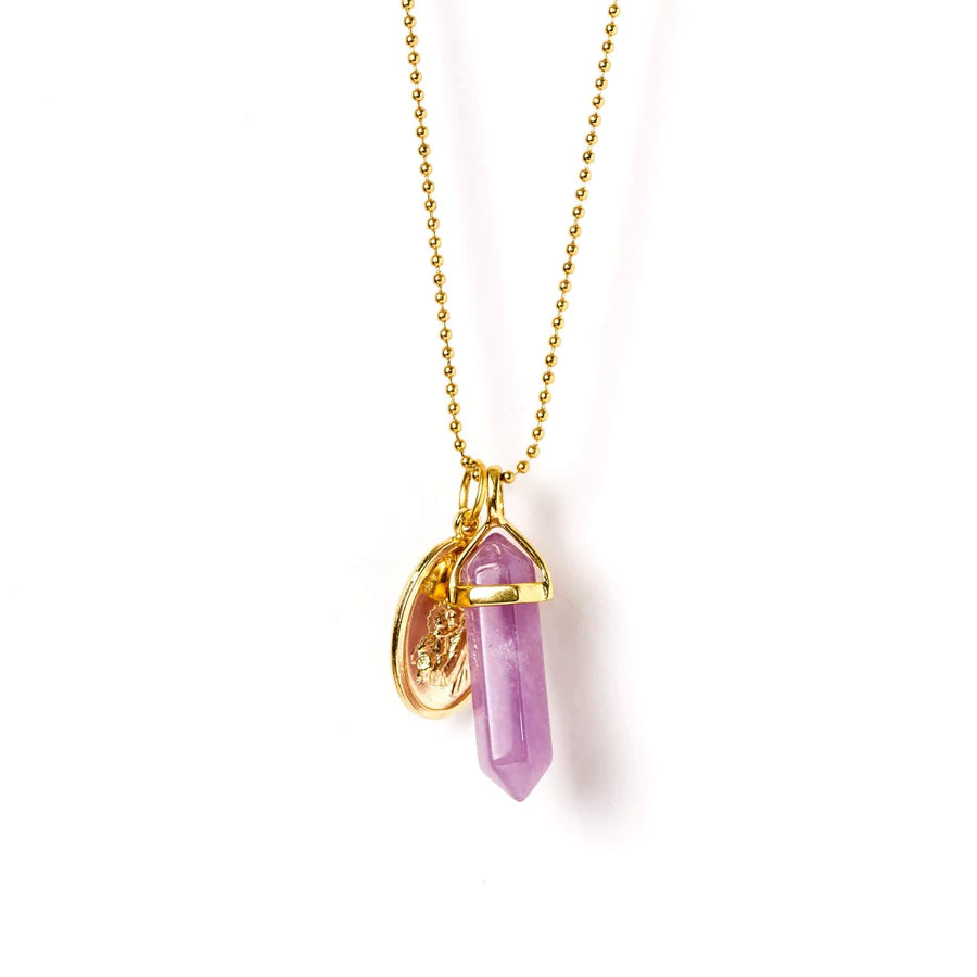 Amethyst &amp; Guardian Angel Gold Necklace