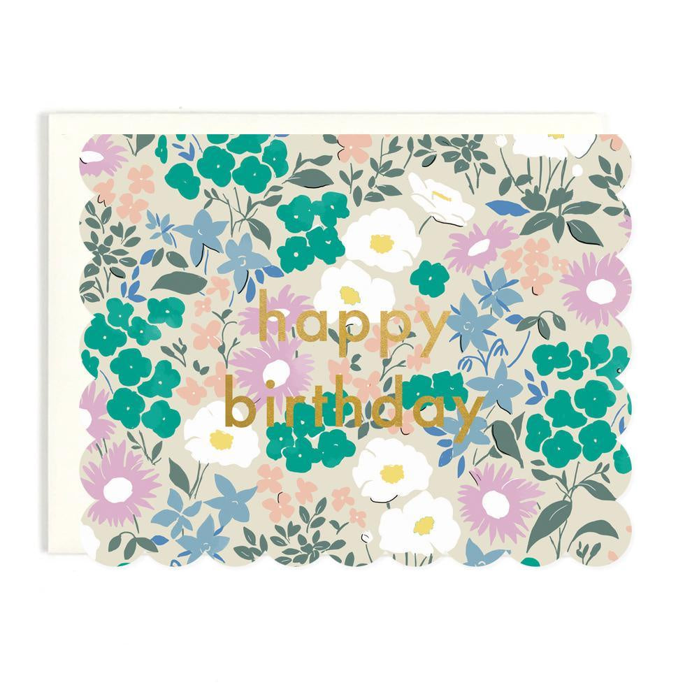 Happy Birthday Scalloped Floral Greeting Card