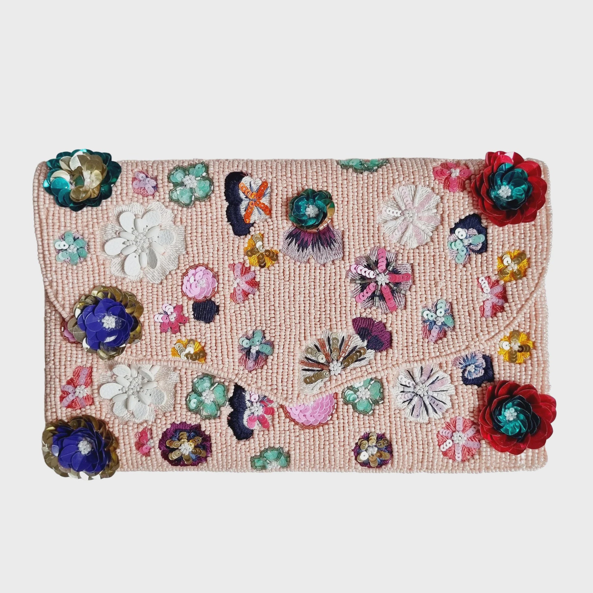 Blush Beaded Floral Clutch