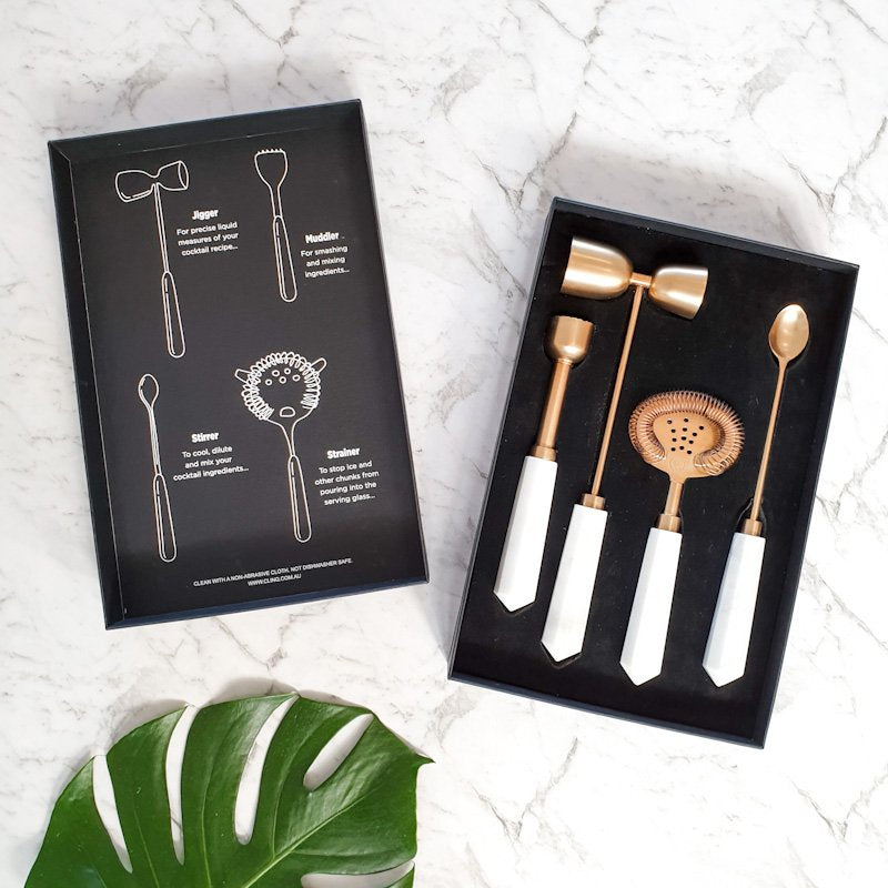 Marble &amp; Copper Cocktail Tool Set