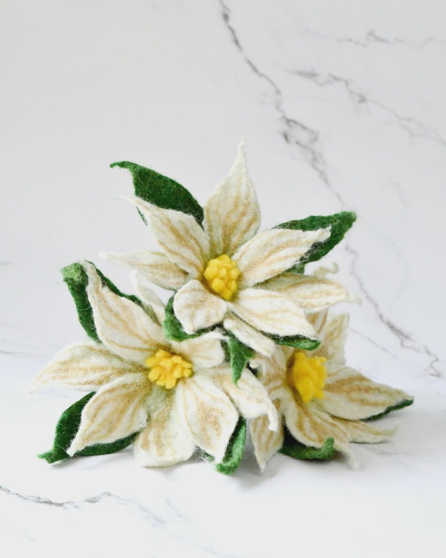 Felt White Poinsettia Flowers (Set of 3 stems)