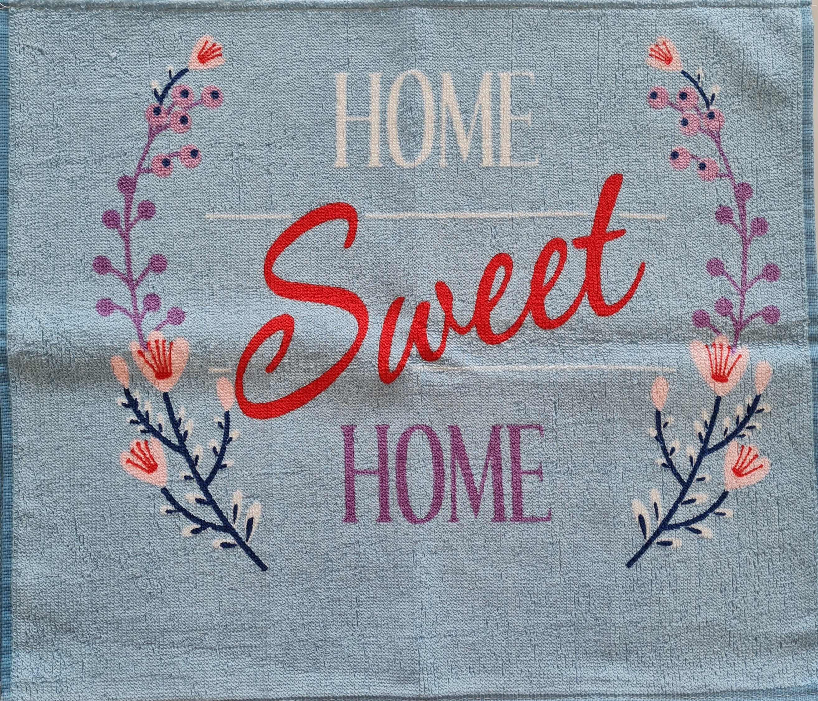 Crochet topped hanging kitchen hand towel - Home Sweet Home