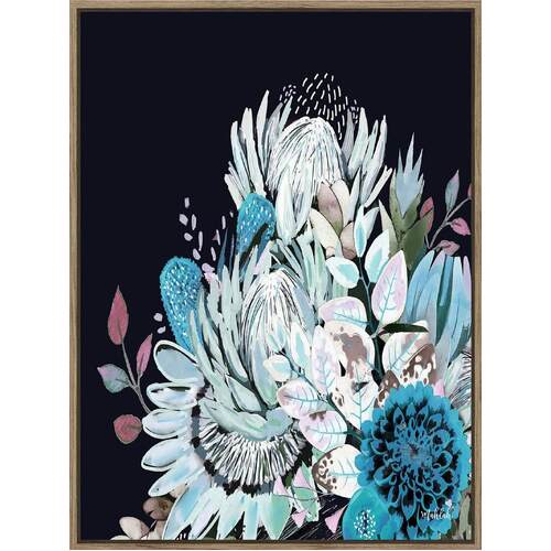 Aqua Frida Flowers Framed Canvas Print 90x120