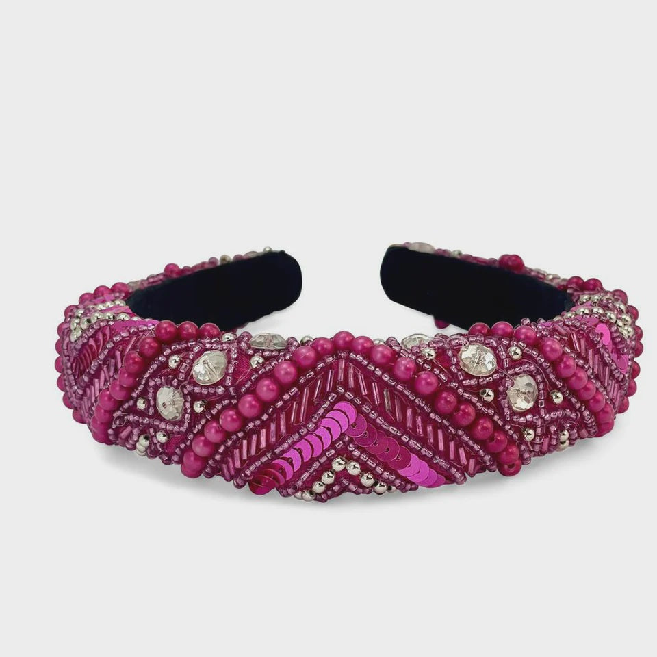 Mixed Bead Sequin Headband - Pink