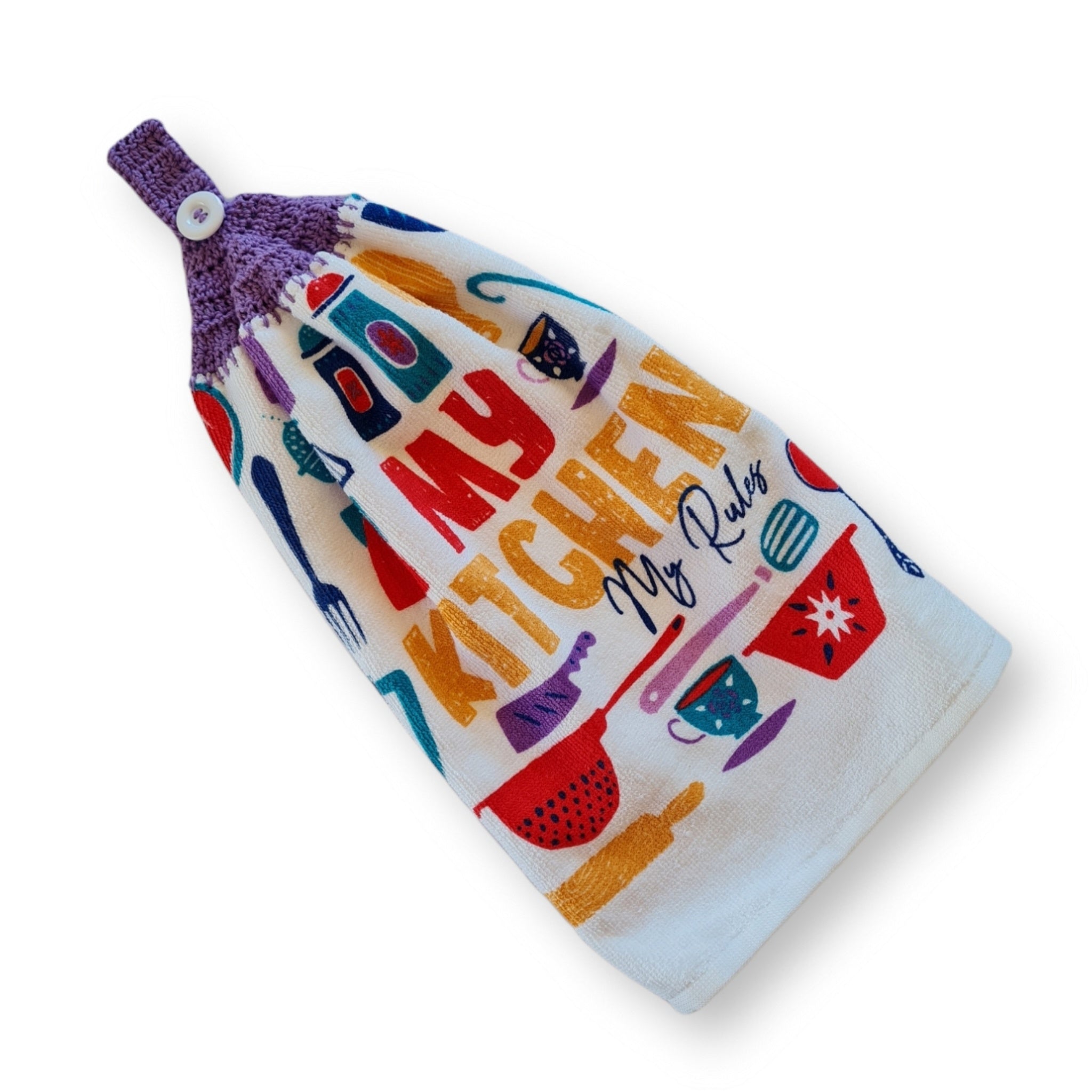 My Kitchen, My Rules crochet top hanging kitchen hand towel