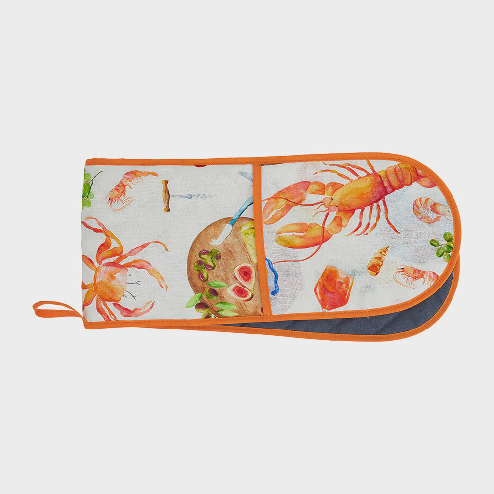 Linen Double Oven Mitt - Seafood Multi