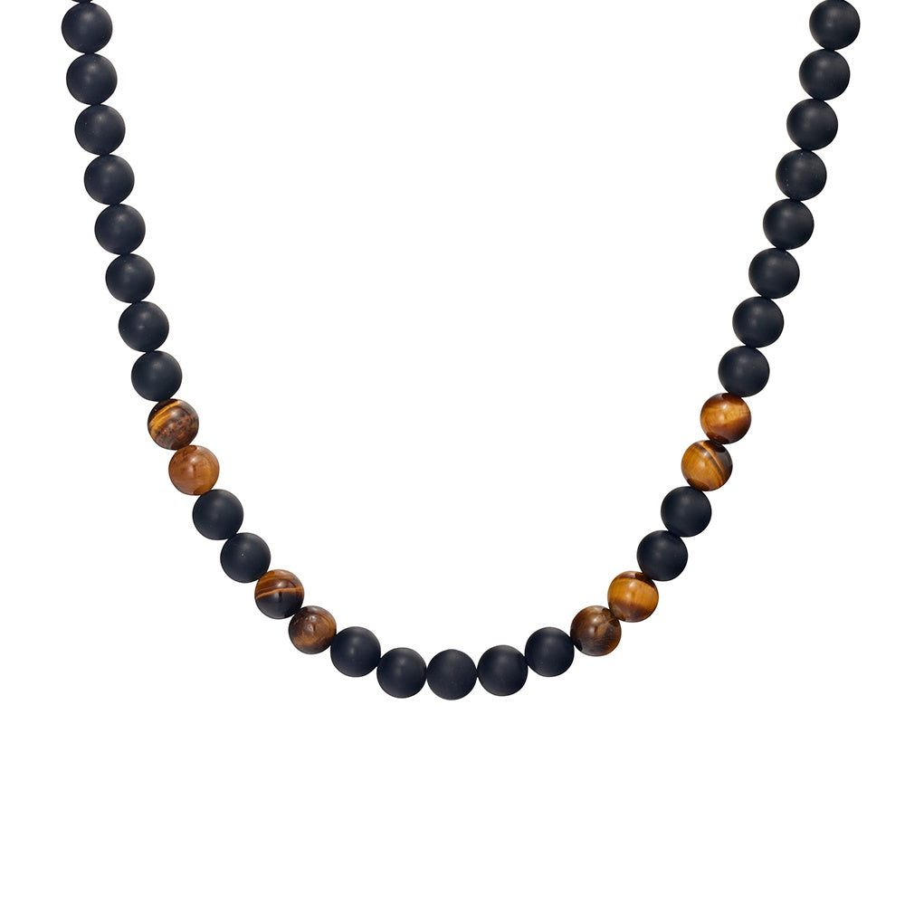 Blaze men’s tiger eye and matte onyx bead necklace