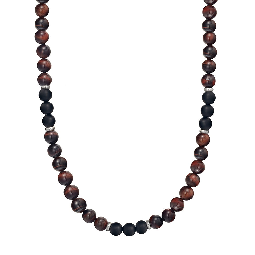 Men’s red tiger eye and black onyx bead necklace