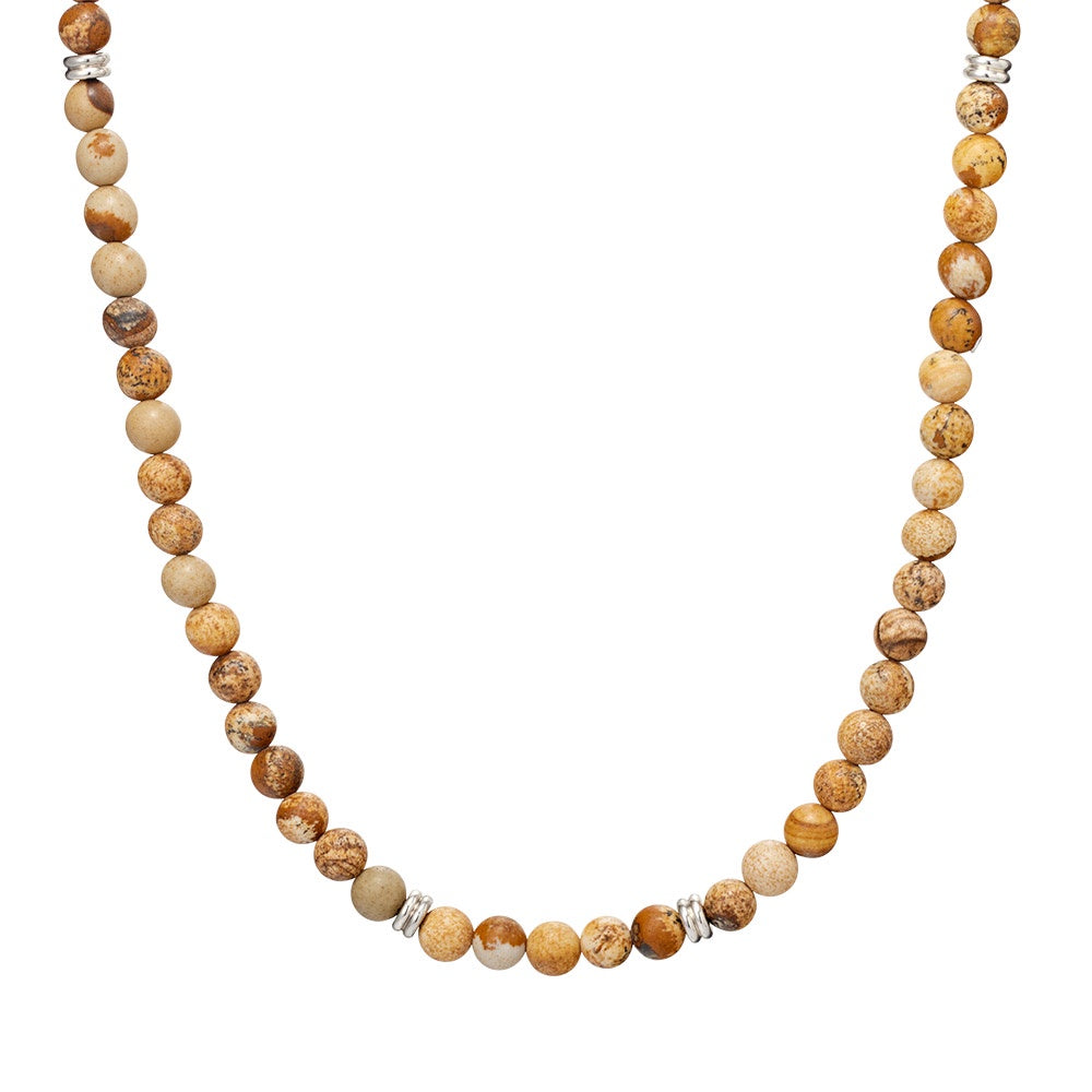 Blaze men’s brown and cream wood bead necklace