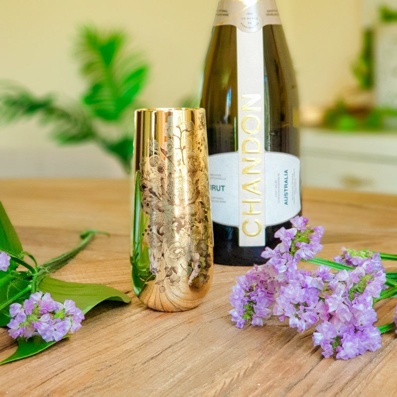 Floral Print Gold Champagne Flutes