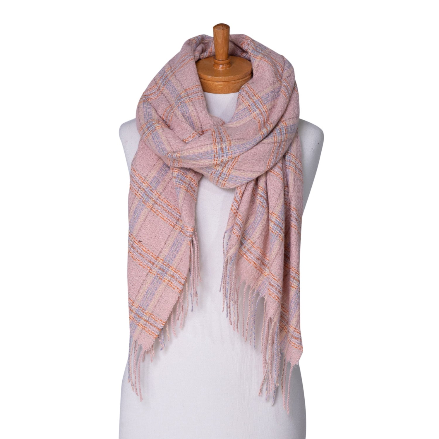 Plaid Panel Check Scarf - Pastel Pink
