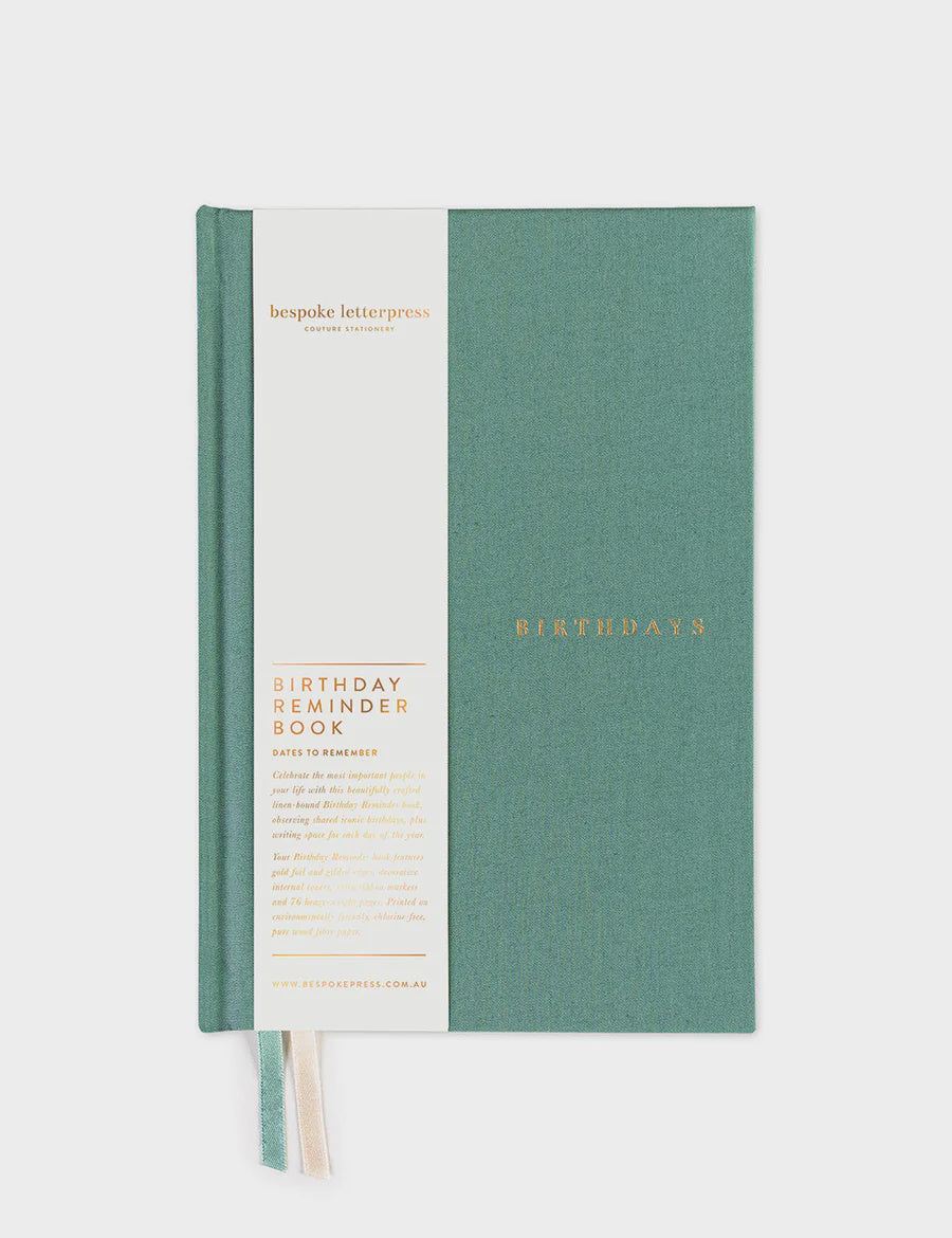 Bespoke Letterpress Birthday Book - Eucalypt Green