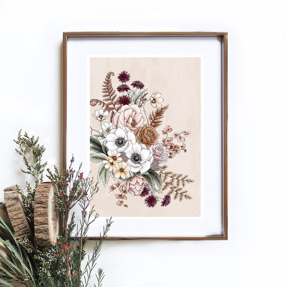 Bouquet in Beige Art Print A4