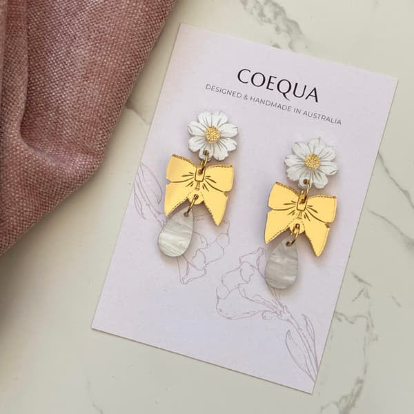 Cosmos Grace Drop Pearl Earrings