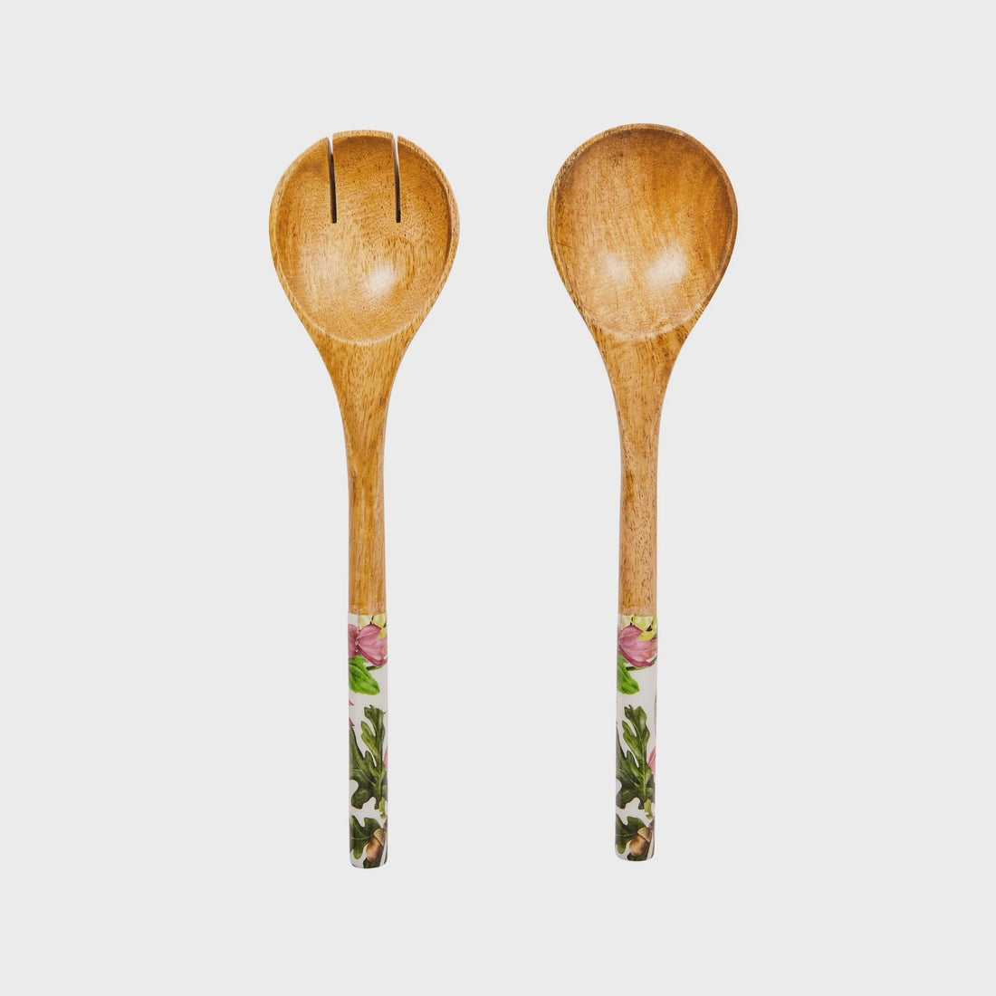 Mango Wood Salad Server Set- Daisy Green